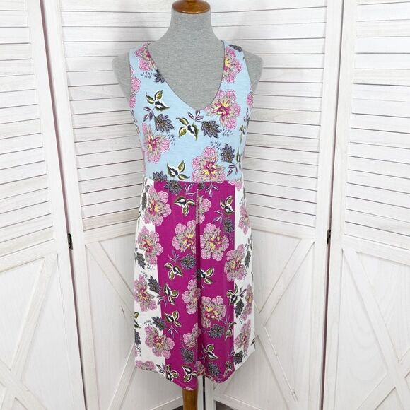 J. Jill Floral Colorblock Knit Sleeveless Shift Dress Blue Pink Petite XS - Picture 1 of 13